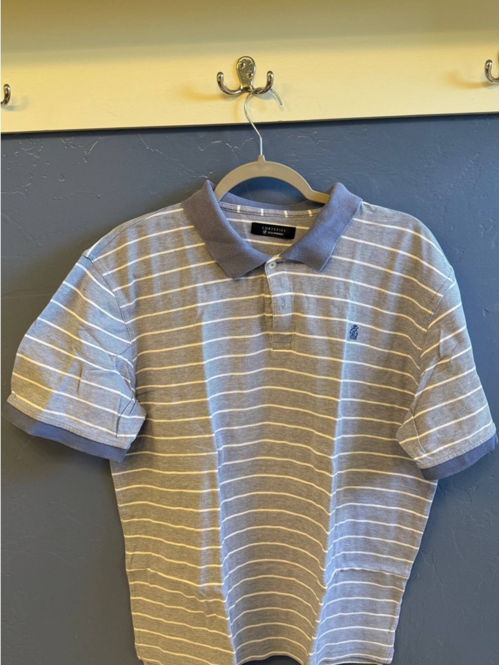 Men's Blue Striped Polo with Contrast Collar